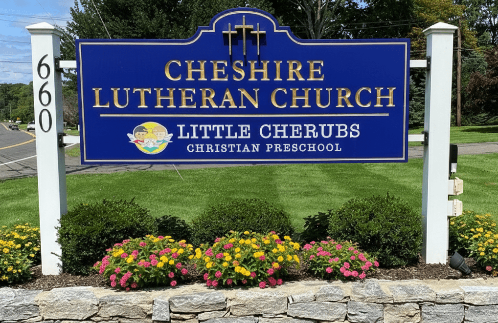 cheshire lutheran church street sign