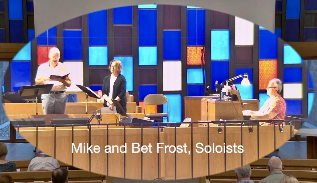Mike and Bet Frost performing "On Eagle's Wings" with Martha Medford accompanying on organ during the August 23, 2026 worship service at Cheshire Lutheran Church