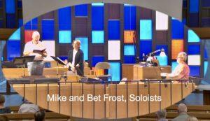Mike and Bet Frost performing "On Eagle's Wings" with Martha Medford accompanying on organ during the August 23, 2026 worship service at Cheshire Lutheran Church